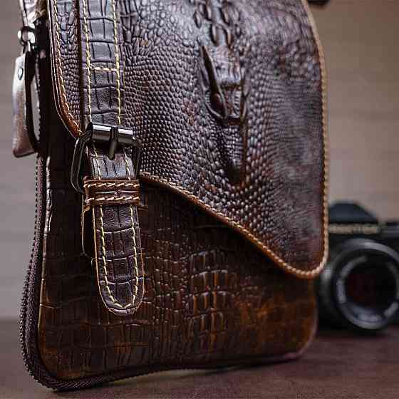 Сумка-мессенджер тиснение под экзотику Vintage 20038 Коричневая Киев