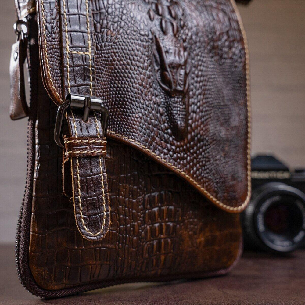 Сумка-мессенджер тиснение под экзотику Vintage 20038 Коричневая Киев - изображение 6