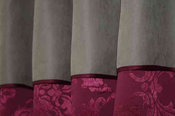 Кухонные шторы VR-Textil № 073к с ламбрекеном и подхватами бордовый с серым 270х170 см (52-0518) Киев