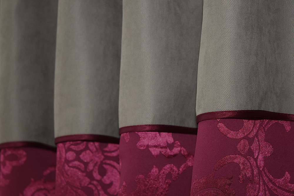 Кухонные шторы VR-Textil № 073к с ламбрекеном и подхватами бордовый с серым 270х170 см (52-0518) Киев - изображение 4