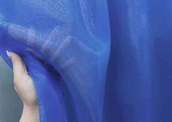 Тюль органза з принтом "Листя" колір синій 005т Київ