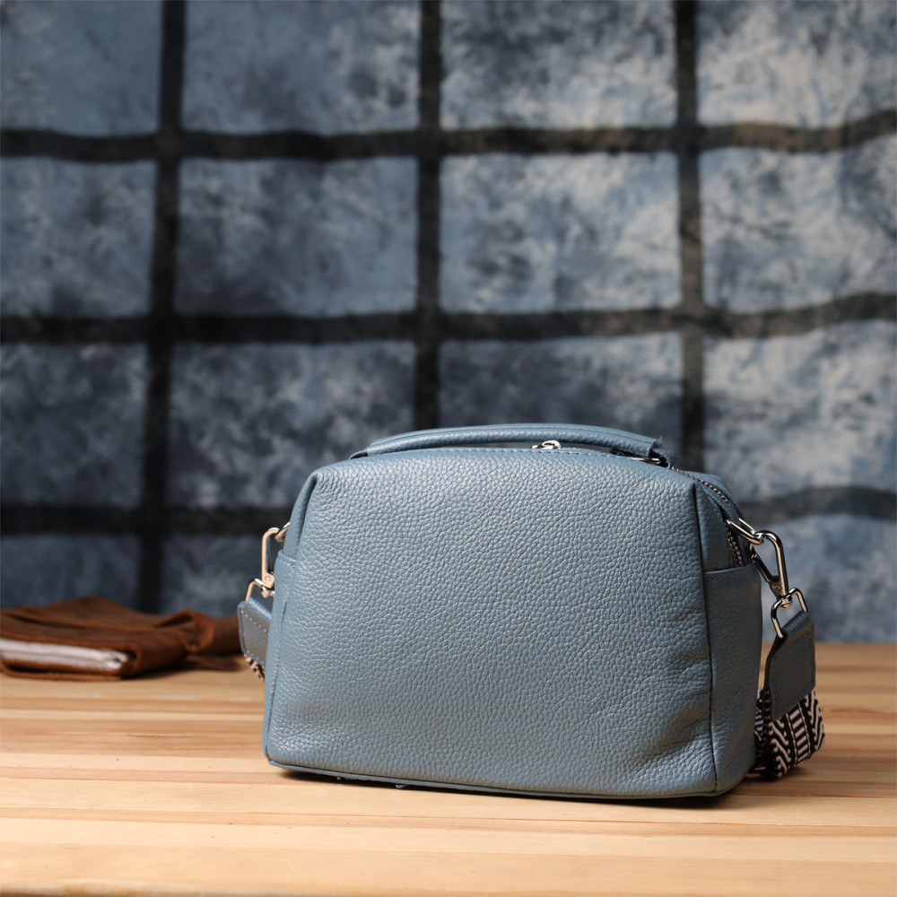Элегантная женская сумка с двумя секциями из натуральной кожи Vintage 22920 Голубой Киев - изображение 10