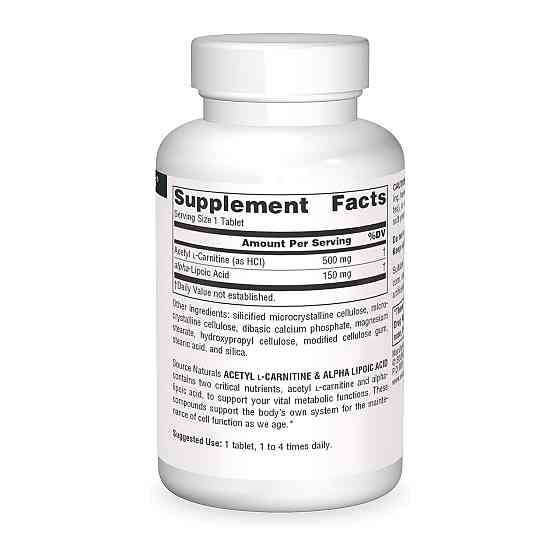 Ацетил-L-карнітин та альфа-ліпоєва кислота Source Naturals Acetyl L-Carnitine & Alpha-Lipoic Acid 650 mg 30 таб Київ