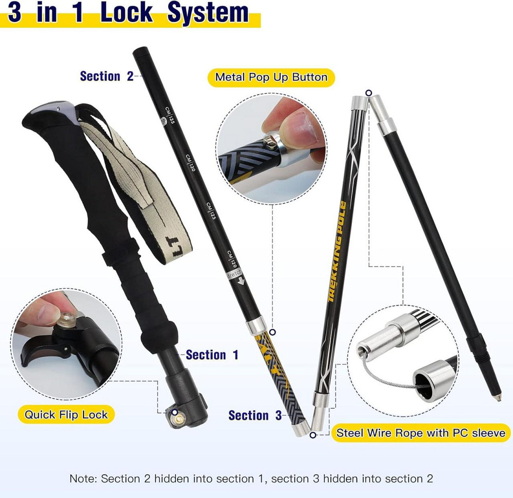 Легка складана трекінгова палка HUGSEE з алюмінію для жінок і чоловіків, EVA ручка, чохол та аксесуари Київ - фото 4