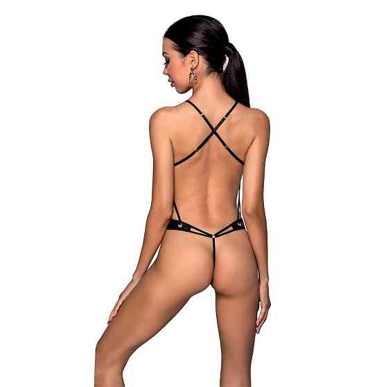 Боді з відкритим доступом Passion TASMINA BODY L/XL black, екошкіра, шнурівки, ажурні мережива Sex Aura Київ