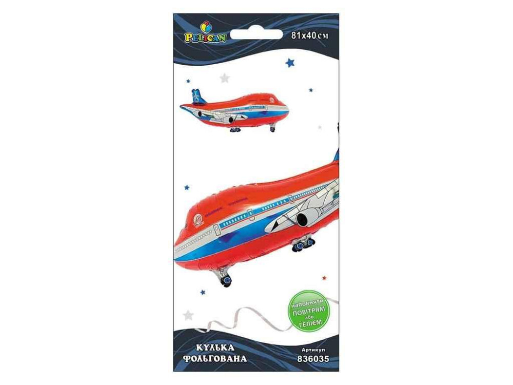 Шарик фольгированная самолет красный 81см 836035 ТМ PELICAN Киев - изображение 1