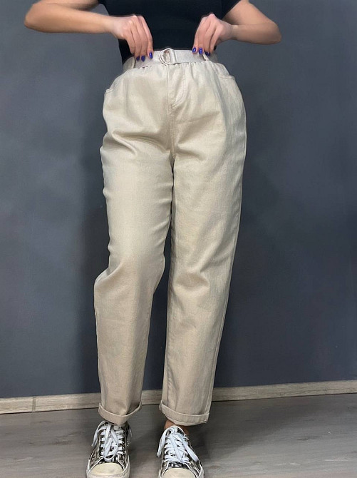 Джинси жіночі A-N 25072 MOM банани талія на резинці з ременем стрейчеві оверсайз бежеві, бежевий, L, L, 85 см, 112 см Київ - фото 20