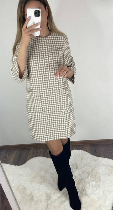 Платье с принтом в гусиную лапку Rosemary 50-52, Бежевый Киев - изображение 2