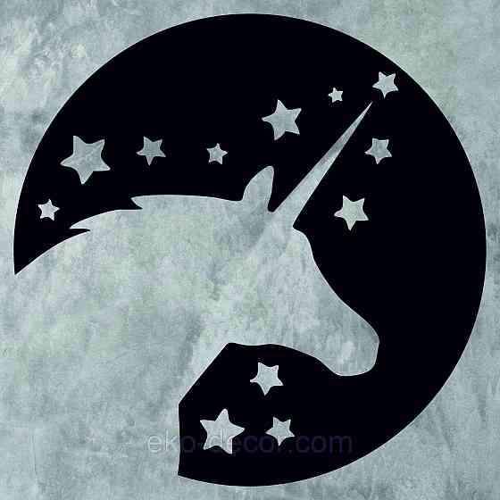 Декоративное настенное Панно «Единорог», Декор на стену 70*70 см, Черный Киев