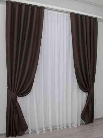 Комплект готовых штор VR-Textil Лен-блэкаут Лен Мешковина № 291ш Венге 100х270см 2 шт (31-044) Киев