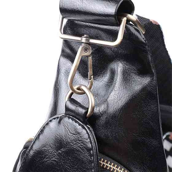 Практичная женская сумка из экокожи с акцентом на текстильную лямку Vintage 22776 Черный Киев