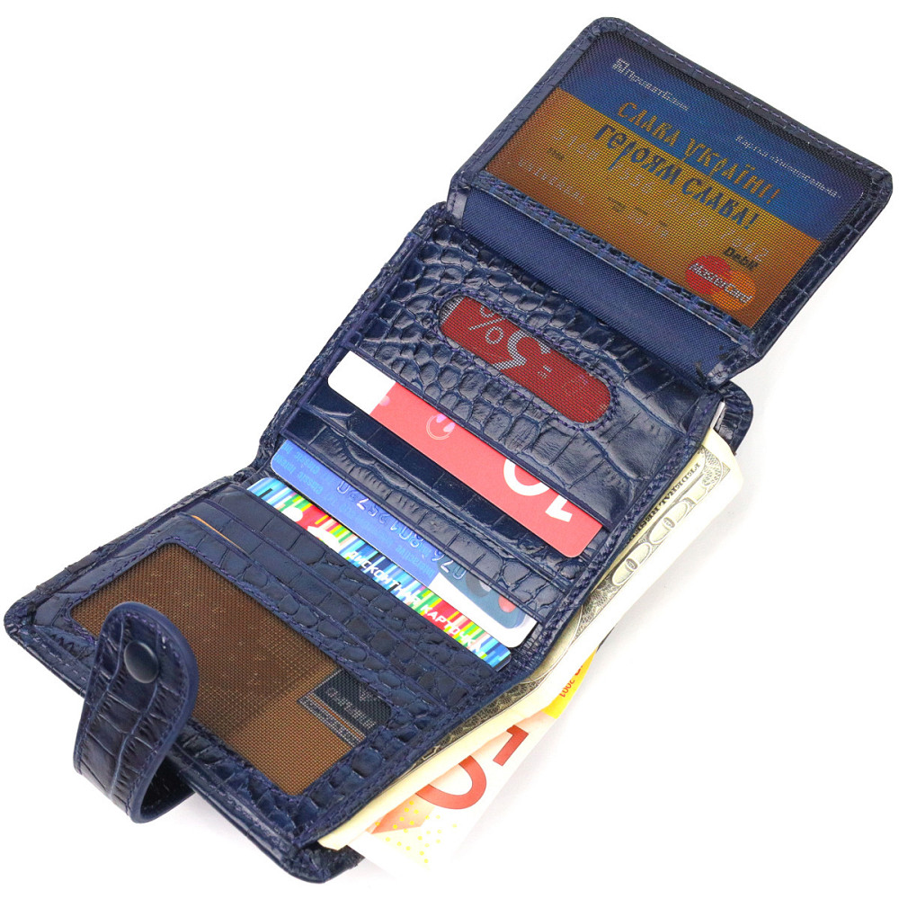 Цікавий гаманець із натуральної шкіри з тисненням під крокодила CANPELLINI 21687 Синій Київ - фото 7