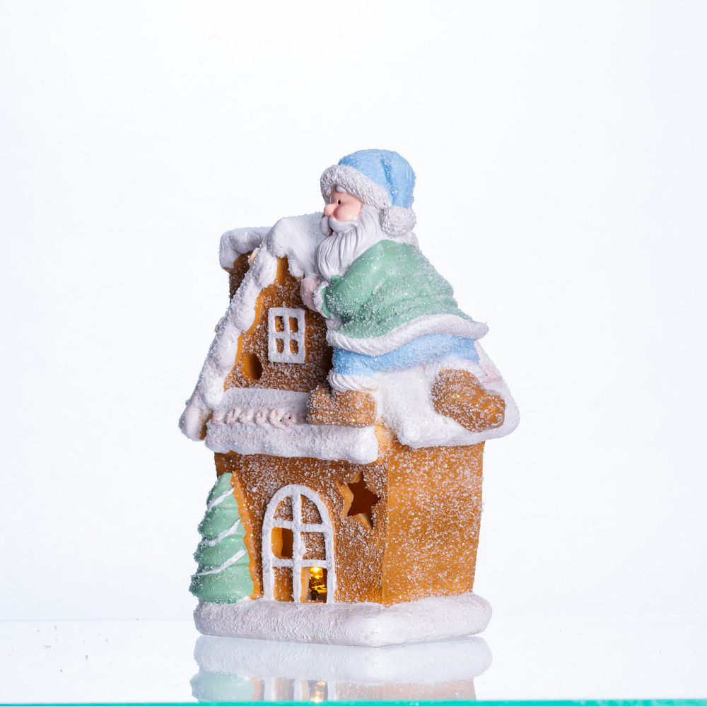 Yiwu Новорічна декоративна фігурка з підсвіткою 14×9×20 см Новорічний декор Будиночок з Сантою Коломия - фото 4