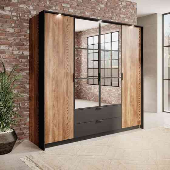 Шафа для одягу Perfect Home Мілтон / Milton 4-дверна з дзеркалом 4D2S/220 Каштан/антрацит (PFH-091085) Дніпро