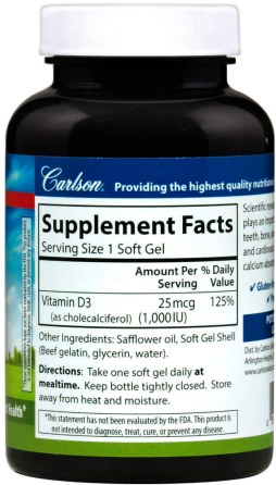 Вітамін Д 1000 Carlson Vitamin D3 250 капсул Київ