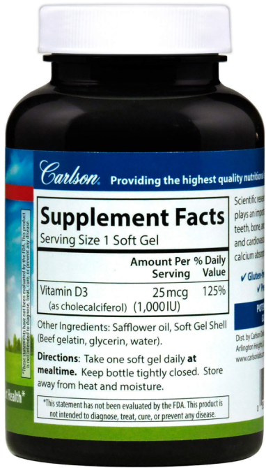 Вітамін Д 1000 Carlson Vitamin D3 250 капсул Київ - фото 2