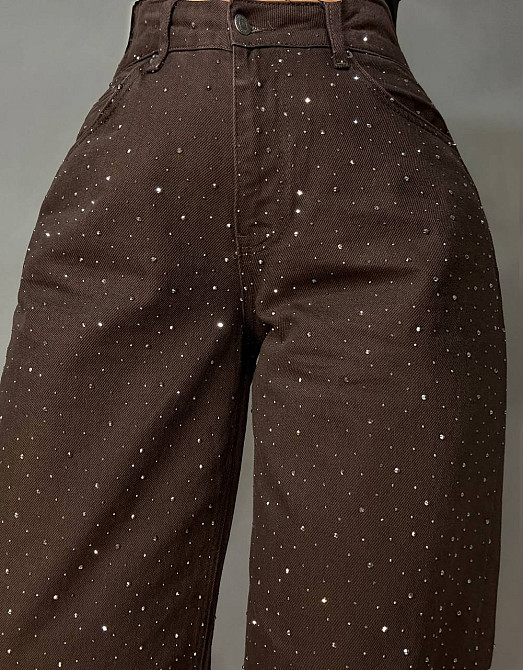 Джинси жіночі Dk-49 1720 Palazzo Baggy з камінцями широкі коричневі, коричневий, 34, 34, 70 см, 100 см Київ - фото 3