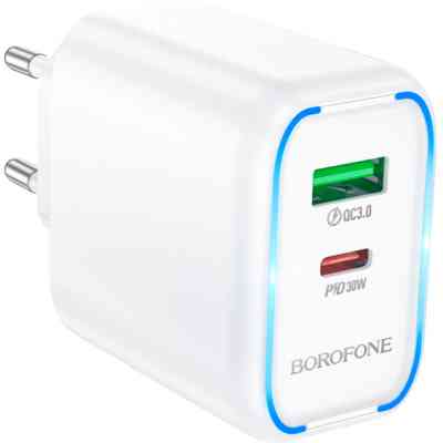 Зарядное устройство BOROFONE BA89A Destello 1xUSB-C PD30W + 1xUSB QC3.0 White (6941991119361) Винница