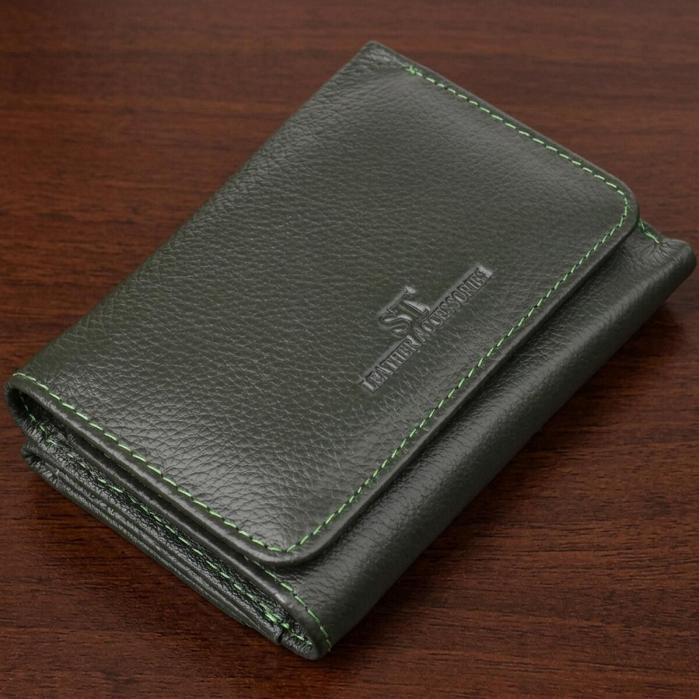 Маленький гаманець зручного формату із натуральної шкіри ST Leather 23076 Зелений Київ - фото 11
