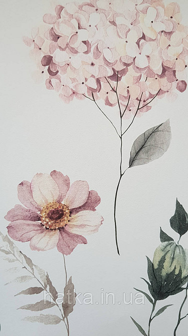 Шпалери флізелінові екологічно чисті Rasch Kids World 0.53х10 дитячі квіти рожеві сірі коричневі на білому Київ - фото 1
