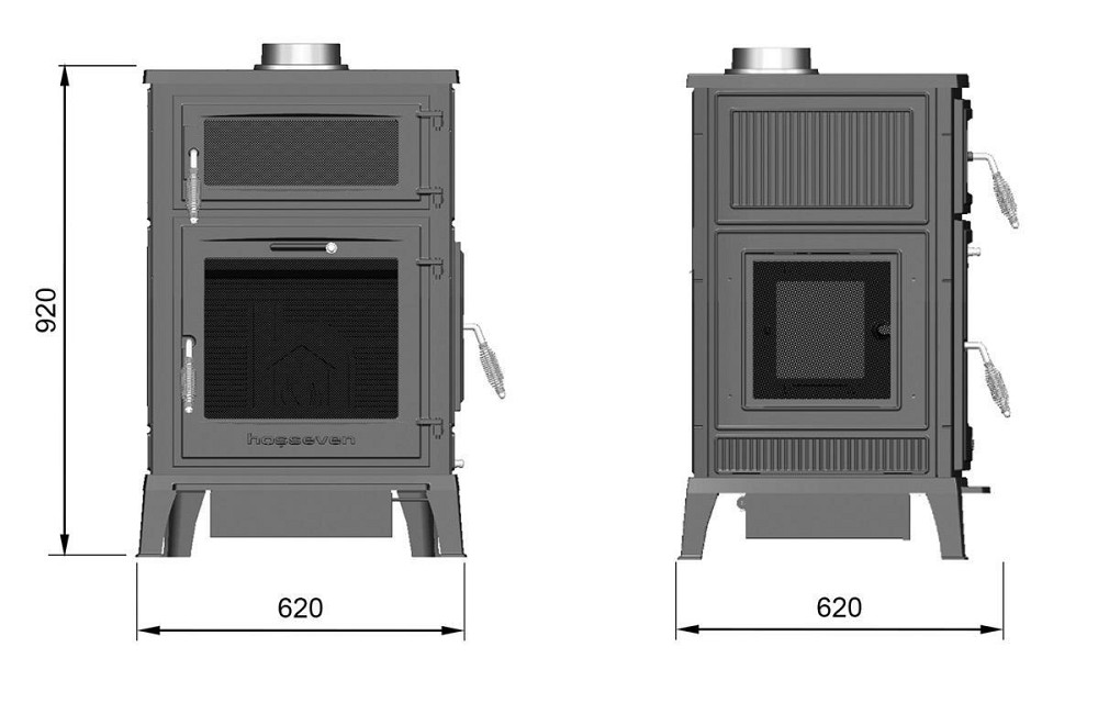 Піч-камін чавунна на дровах з духовкою Hosseven 8000E 13 кВт три скла верхній димохід жовта Тернопіль - фото 10