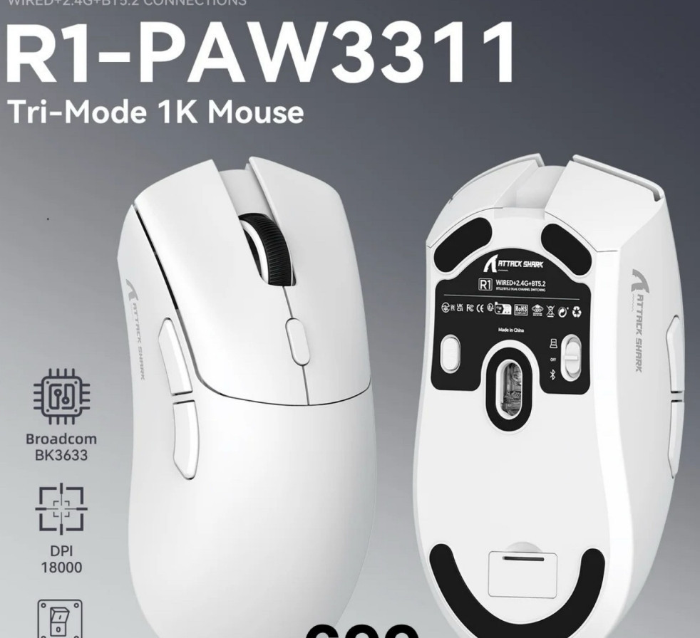 Гарантия!!️ Attack Shark x6 x3 x11 r1 игровая беспроводная мышь PW3395 Харьков - изображение 1