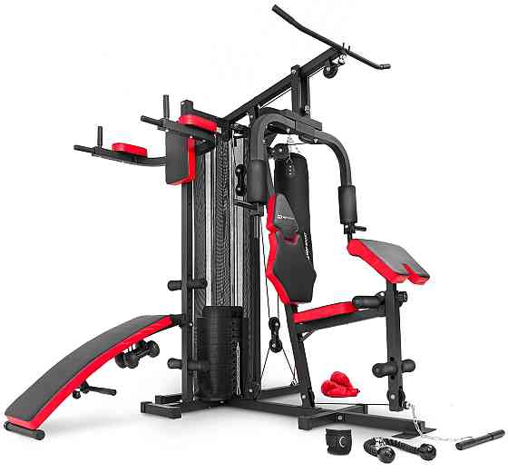 Силова багатофункціональна фітнес-станція HS-1054K з партою Скотта стек на 72 кг, боксерська груша, лавка, парта скота, бруси Київ