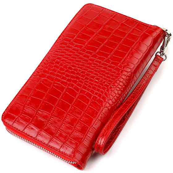 Функціональний клатч для жінок з натуральної шкіри з тисненням під крокодила CANPELLINI 21920 Червоний Київ