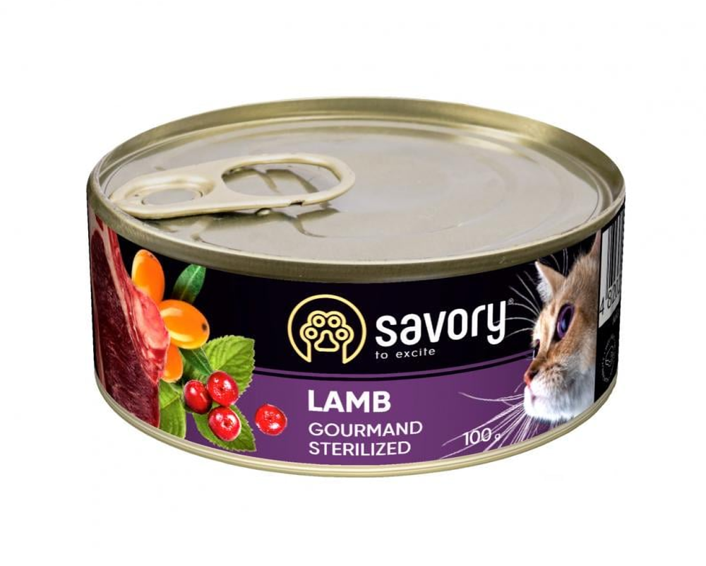 Вологий корм для котів Сейворі Savory Cat Can Adult Sterilised з ягням, 100 г Вінниця - фото 1