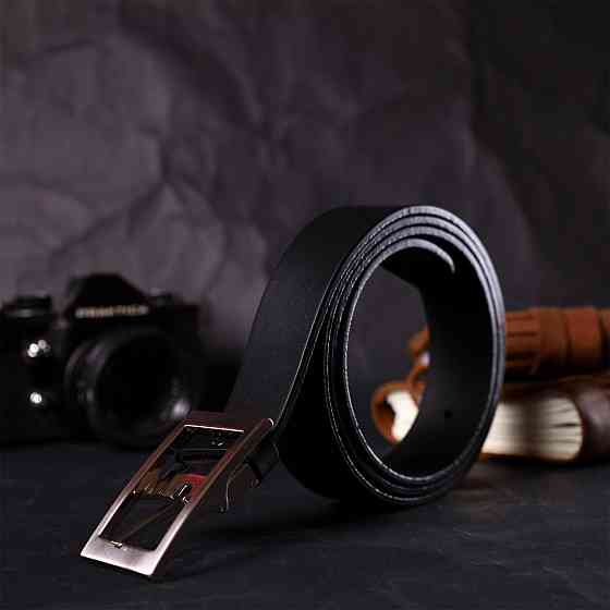 Кожаный брючный ремень для мужчин из квадратной пряжкой Черный (GRANDE PELLE) Киев