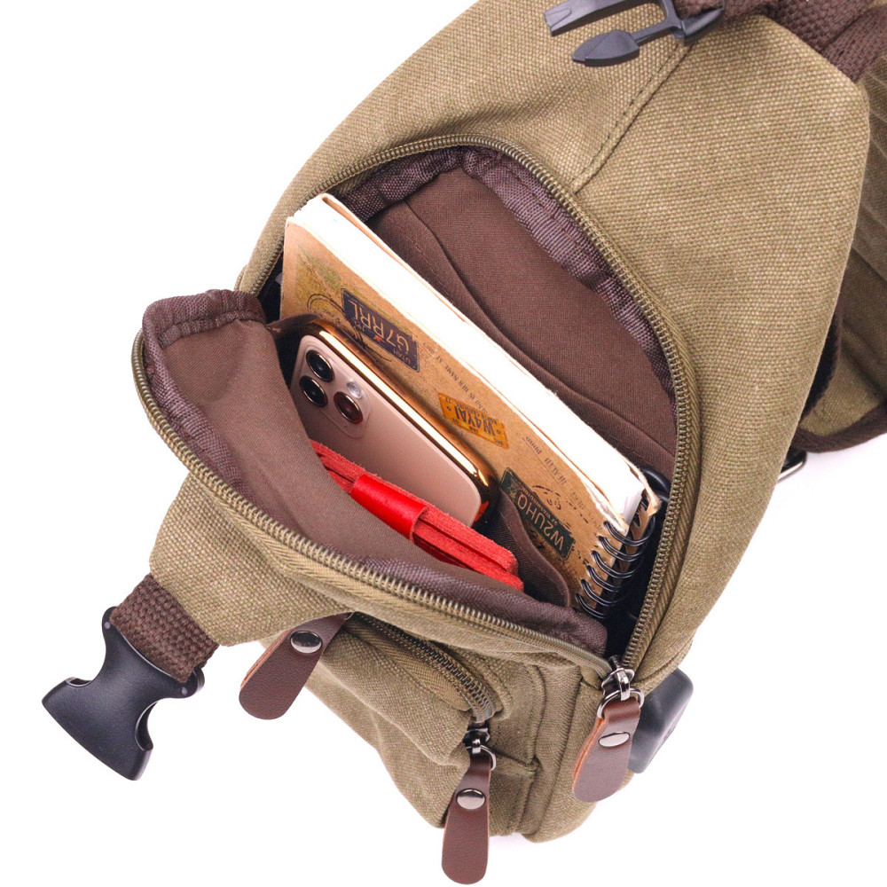 Сумка через плечо с USB кабелем мужская оливковая (Vintage) Киев - изображение 9