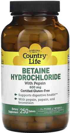 Бетаїну гідрохлорид Country Life Betaine Hydrochloride 600 мг 250 таб Київ