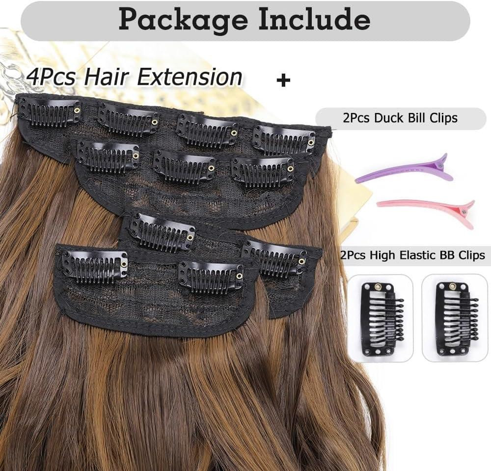 Накладні пасма на кліпсах 4 шт каштанові з меліруванням, хвилясте волосся треси на заколках 50см нарощування обʼєму термостійке Київ - фото 6