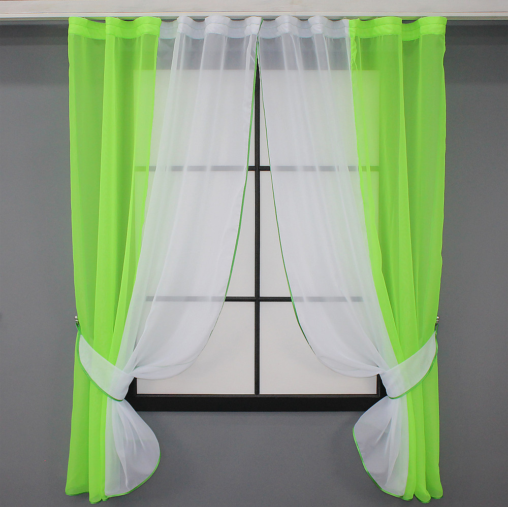 Кухонные шторы VR-Textil № 017к комбинированные с подвязками неоново-салатовый с белым 265х170 см (52-0742) Киев - изображение 1