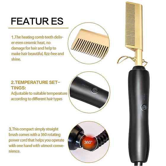 Електричний стайлер-гребінець для бороди High Heat Brush, титановий випрямляч для бороди та волосся, золотий Київ