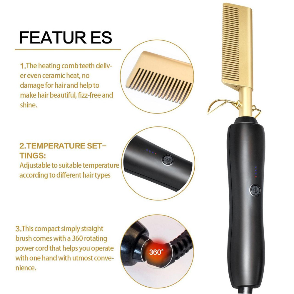 Електричний стайлер-гребінець для бороди High Heat Brush, титановий випрямляч для бороди та волосся, золотий Київ - фото 4