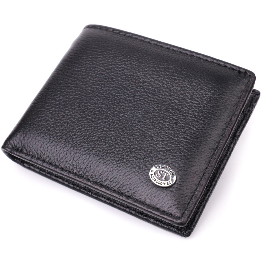 Шкіряний гаманець з металевим затискачем, чорний (ST Leather) Київ - фото 11
