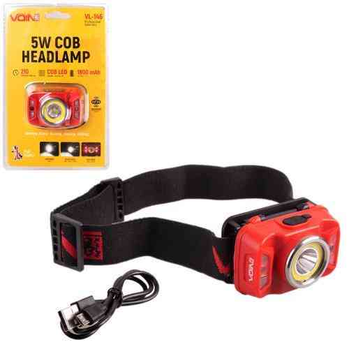 Налобный фонарь VOIN VL-146 с 5W COB+ (белый/красный) и 5W XPE, аккумулятор 1800mAh, регулируемый наклон, сенсорное управление Харьков