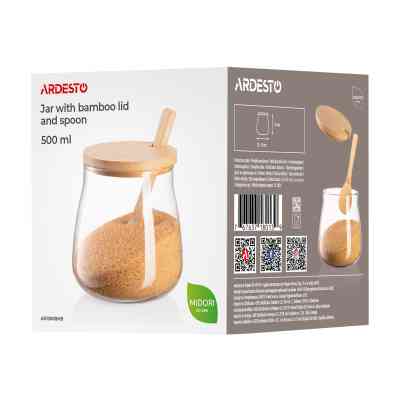 Емкость для сыпучих продуктов Ardesto Midori Sugar 500мл, скло, бамбук, прозорий (AR1350BHB) Вінниця