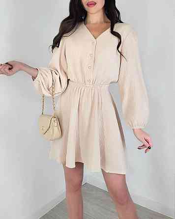 Женское легкое мини платье из натуральной ткани муслин Беж, 48/52 Одесса