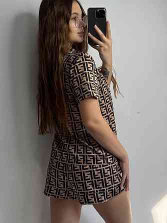 Піжама жіноча з сатину з шортами і сорочкоюКоричневий XS/S Харків