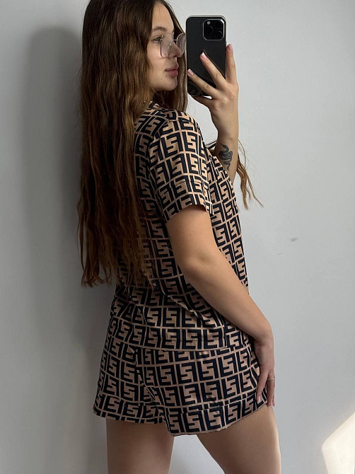 Піжама жіноча з сатину з шортами і сорочкоюКоричневий XS/S Харків - фото 2