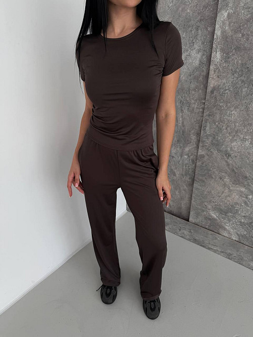 Женский базовый костюм тройка: лонгслив, футболка и штаны микродайвинг Одесса - изображение 9