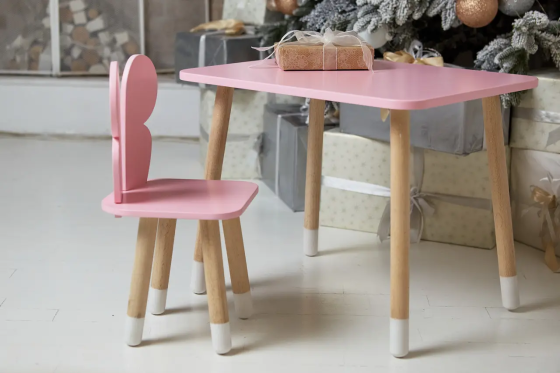 Дитячий прямокутний столик (Рожевий) та стільчик Метелик (Рожевий) Київ