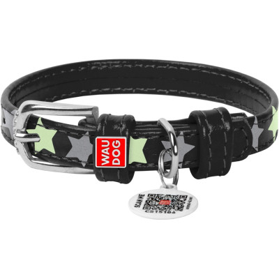 Ошейник для животных WAUDOG Glamour с QR паспортом "Звездочка" XS Ш 15 мм Д 27-36 см черный (35851) Винница - изображение 1