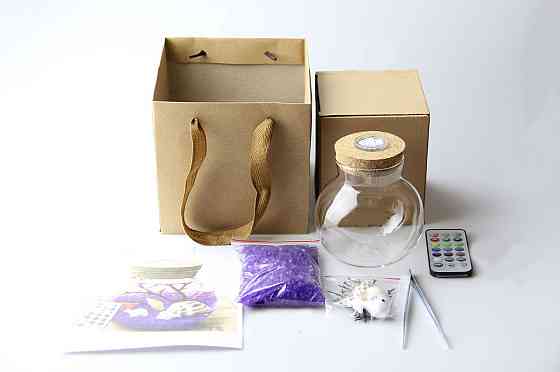 Ночник, Аквариум в банке ПУЛЬТ МУЛЬТИЦВЕТ, светящаяся бутылка, подарочный набор собери сам! БЕЛЫЙ с рыбками Кременчуг