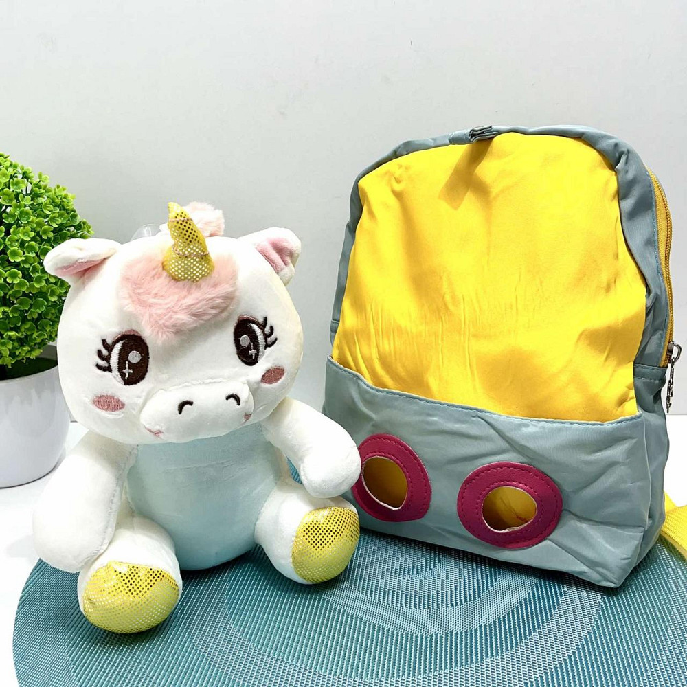 Рюкзак з м'якою іграшкою Єдиноріг 1 відділення 20см Сірий з жовтим (FG24032735B) Чернігів - фото 4