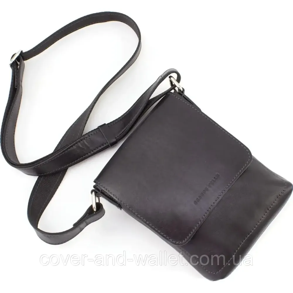 Маленькая мужская барсетка через плечо черного цвета из гладкой кожи Grande Pelle 751610 Киев - изображение 4