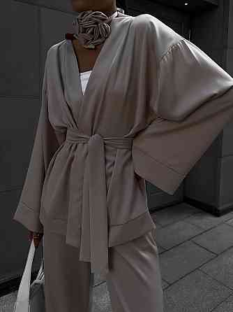 Жіночий базовий костюм-двійка: кімоно та штани атлас Бежевий Одеса