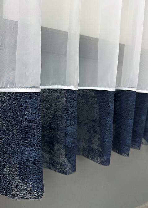 Кухонные шторки VR-Textil № 101к с подвязками белый с синим 310х170 см (52-1181) Киев - изображение 8